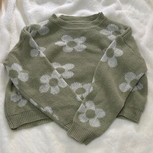 SHEIN Green Floral Crew Neck Sweater